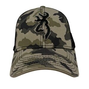 Browning Camo Trucker Hat Mens Green Camouflage Black Mesh Snapback Cap Buckmark
